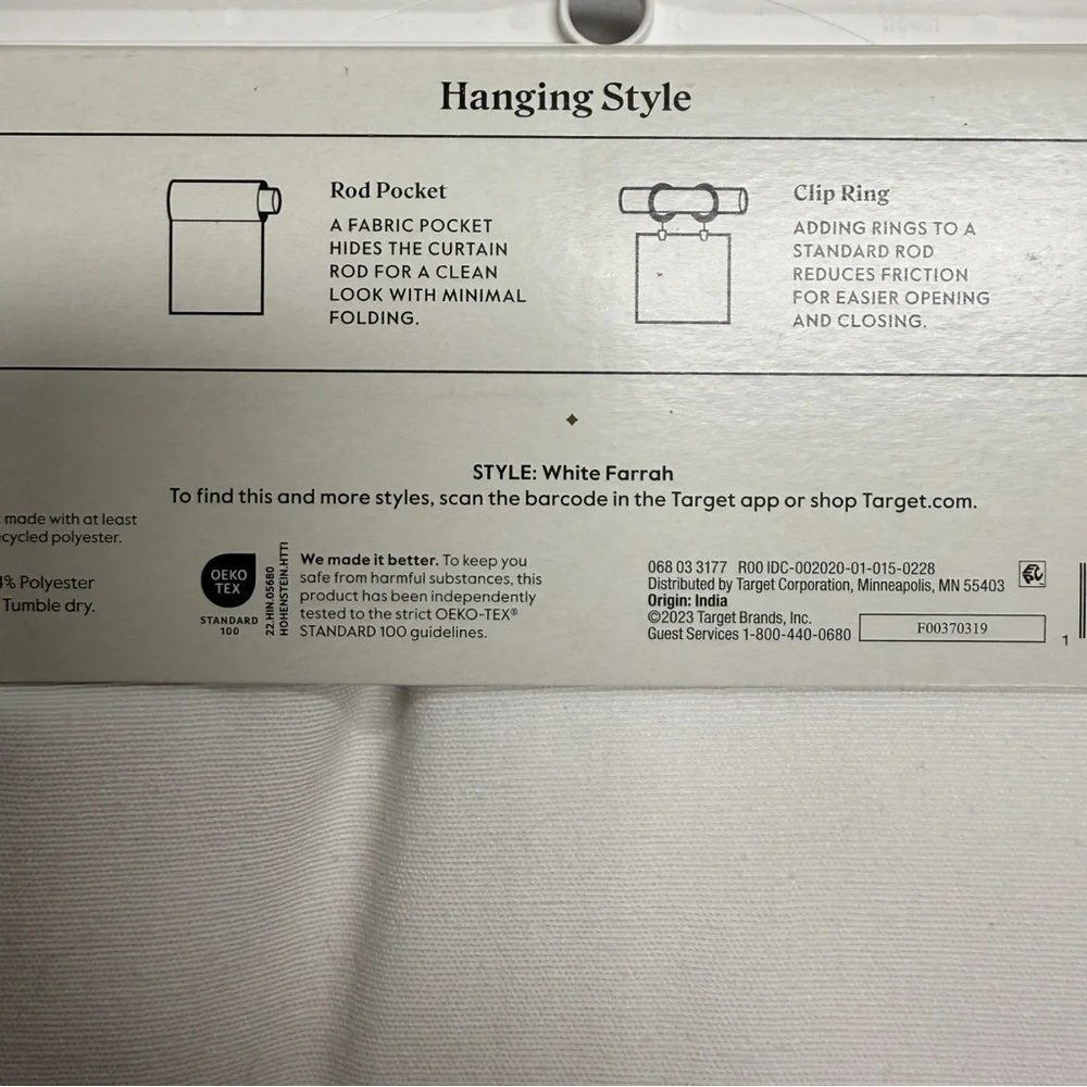 NWT Threshold 54”x95” Light Filtering White Farrah Window Curtain Panel